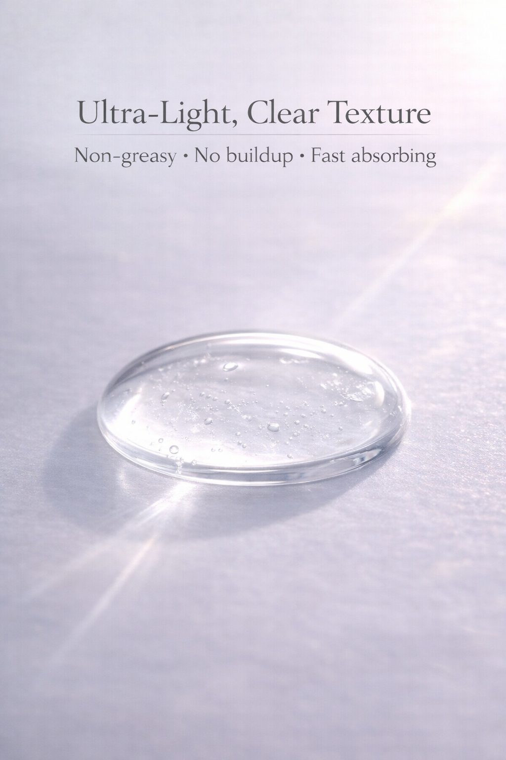 Ultra-light clear texture of YOUTURE Super Shine Anti-Frizz Hair Serum showing transparent, non-greasy, fast absorbing formula