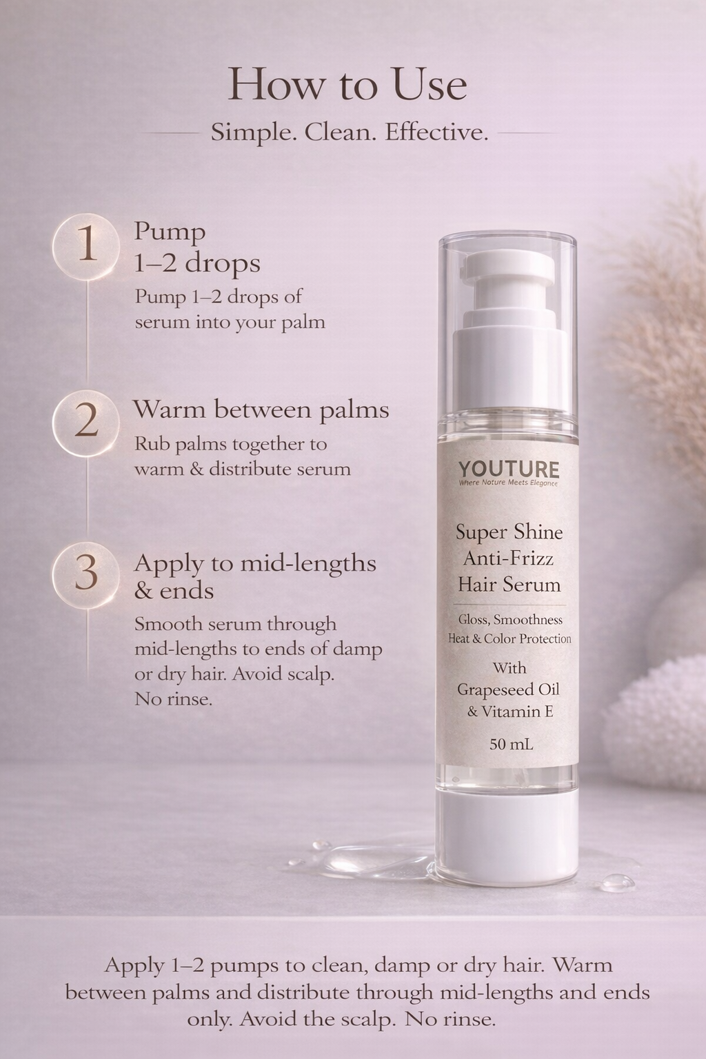 How to use YOUTURE Super Shine Anti-Frizz Hair Serum in 3 simple steps